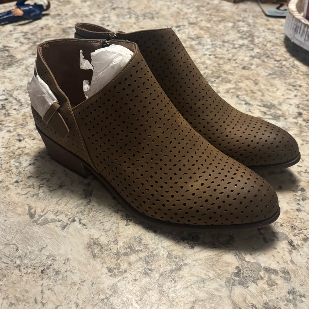 Brown Perforated Ankle Boots